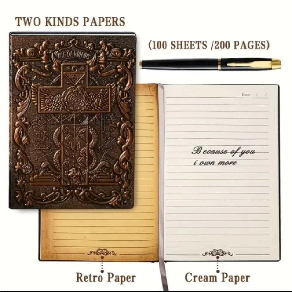 COPPER cross embossed journal notebook manifest diary with pen